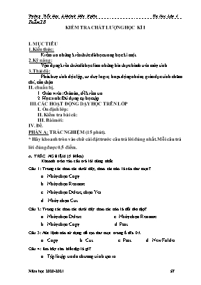 Đề kiểm tra chất lượng học kì I môn Tin học Lớp 4